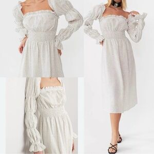 Sleeper Womens Michelin Linen Polka Dot Dress White Size M